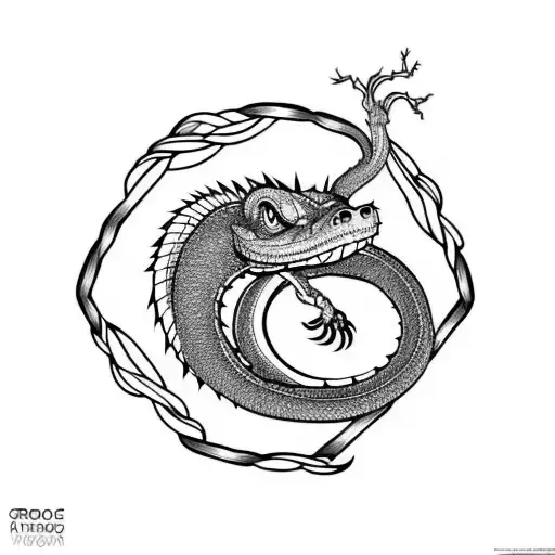 Ouroborus With Tree In Center