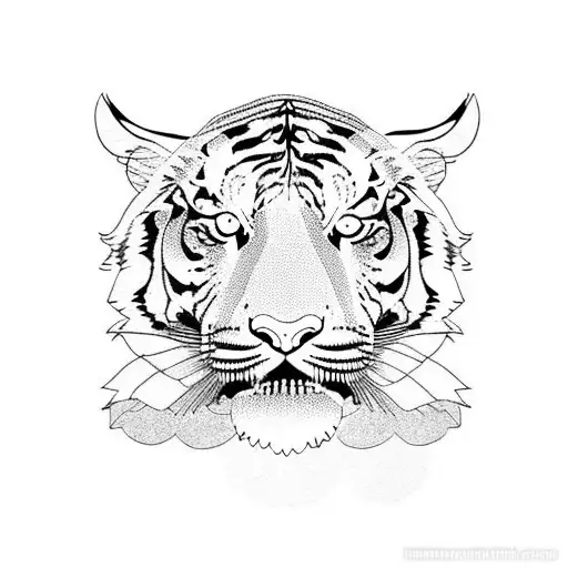 Tiger With Lotus Flowers