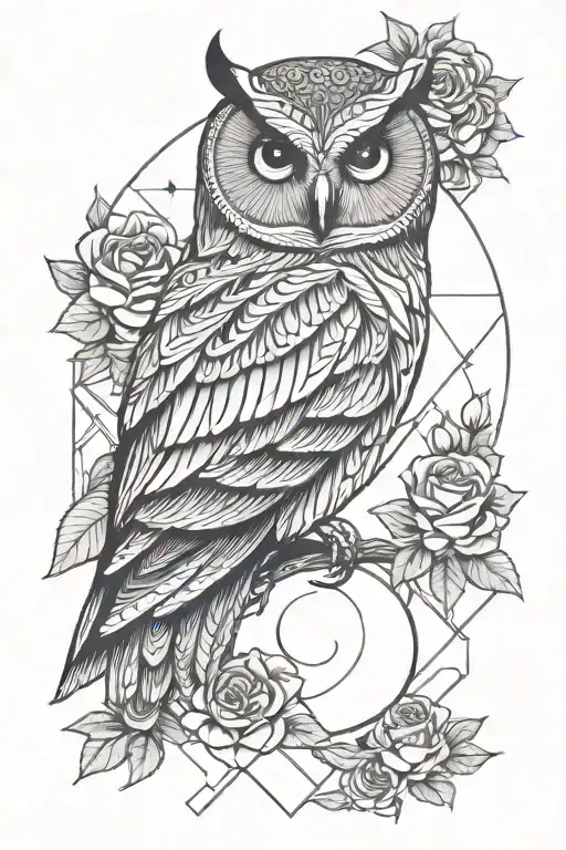 Owl With Roses And A Moon