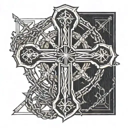 St Andrew Cross Surrounded By Rosary Beads Intertwined