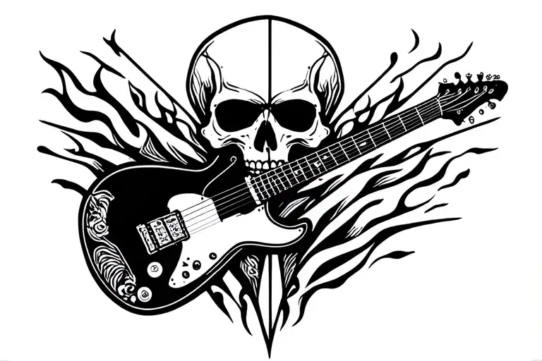 Skull Fire And Guitar Surrounded
