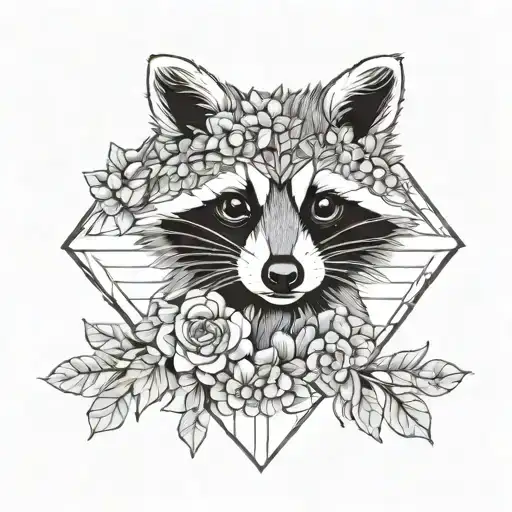 Raccoon With Flowers