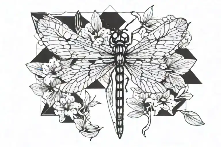 Dragonfly With Lily Flowers