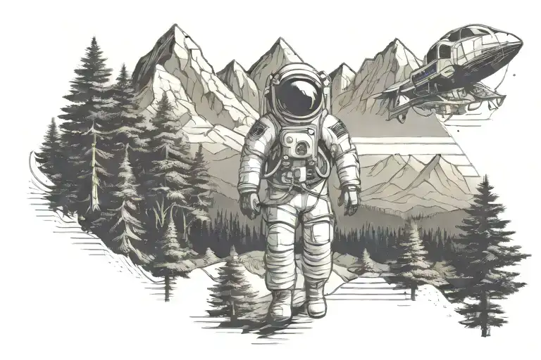 Astronaut Infront Of Trees And Mountains