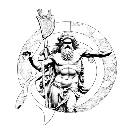 Marble Statue Of Poseidon With The Moon