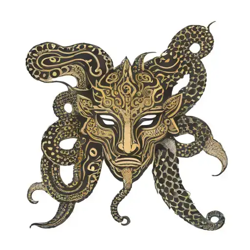Sumarai Mask With Snake Coiled