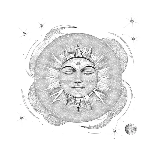 Seperate Celestial Moon With Colour And Sperate Image Of The Sun Intertwining