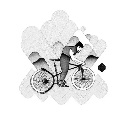 Guy Riding A Bike In The Mountains Fading Into The Sky