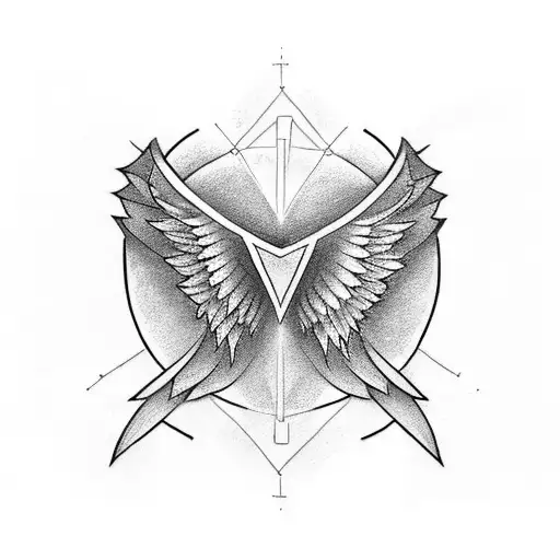 A Minimalist Tattoo Of Angel Wings Intersecting With Devil Wings In The Shape Of A Triangles