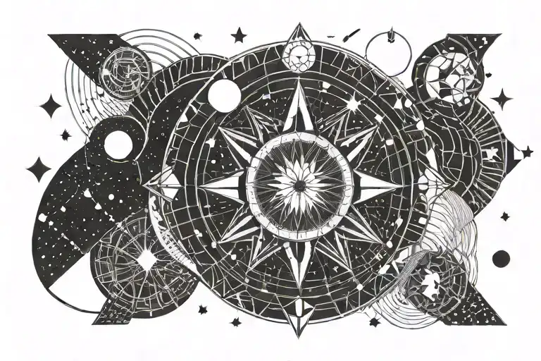 Phases Of The Moon In A Line With A Star In The Middle