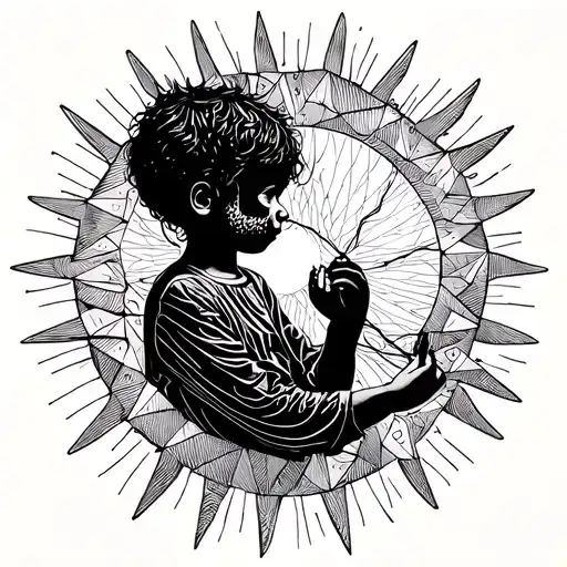 Child Holding String That Connect To The Sun