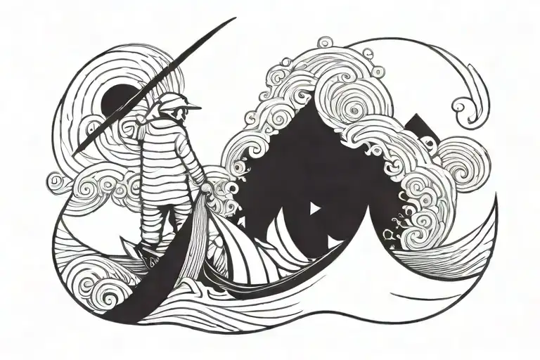 Little Boatman On A Huge Sea Waves