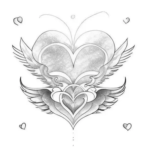 One Line Tattoo With A Angel Wings Followed A Sea Wave Followed A Hall Heart