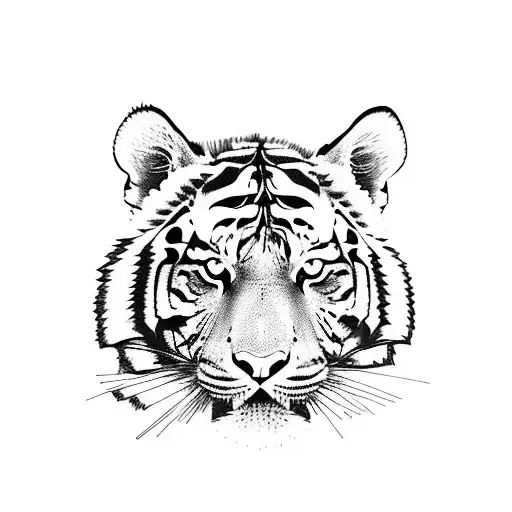 Tiger That Is In Jungle And Between The Leaves