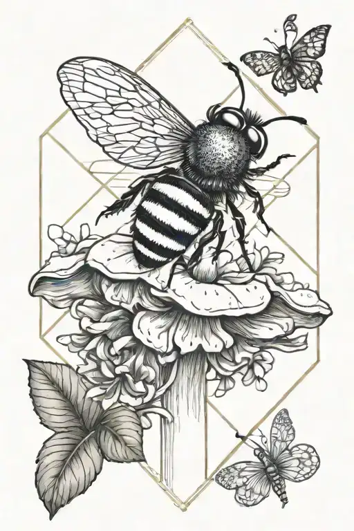 Flower And Bee And Mushroom