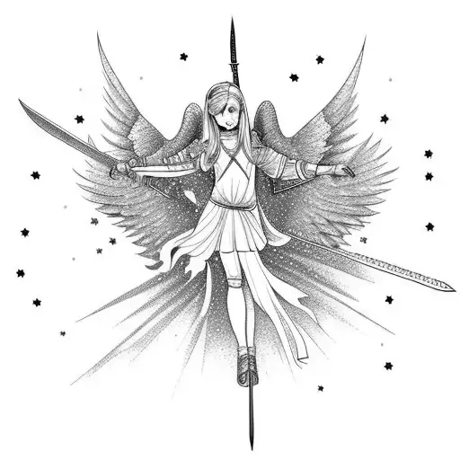 Girl Angel With Sword Looking At The Stars