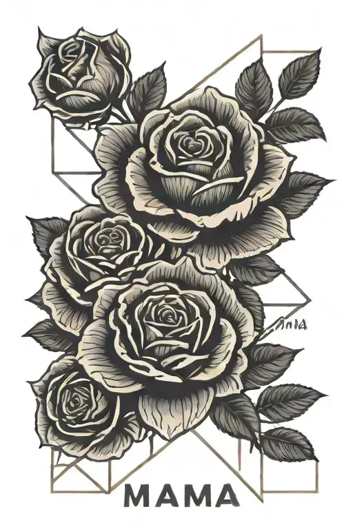 Straight Line And Entangled Roses With The Word Mama Written