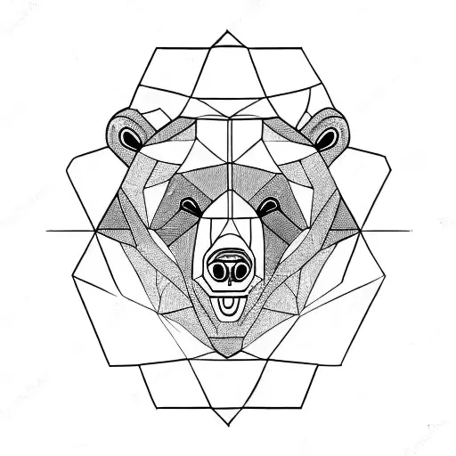 Grizzly Bear Head Geometrical Outlines Black