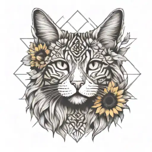 Maincoon Cat With Sunflower Growing