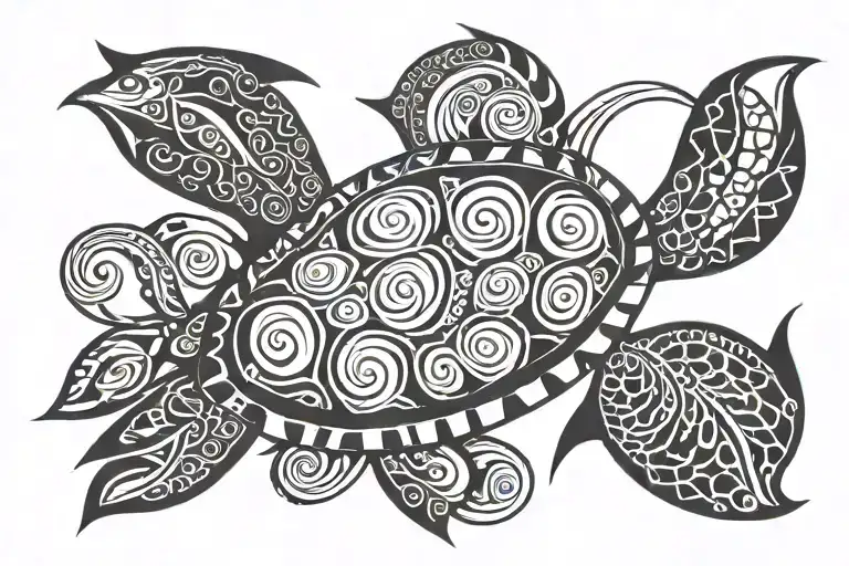 Tribal Arm Sleeve With A Sea Turtle