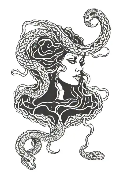Medusa Holding Snake In Hand Covering Face