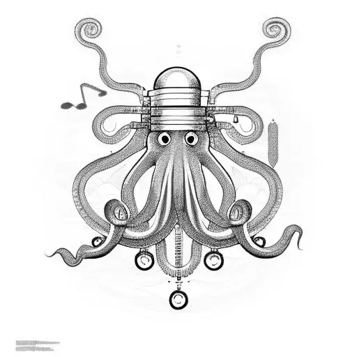 Engineer Octopus Composing A Symphony With Musical Notes Forming Machinery