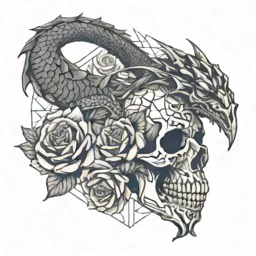 Dragon And Skull With Roses
