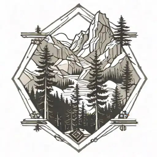 Mountain Pine Trees In A Valley With A Hiking Trail On The Right