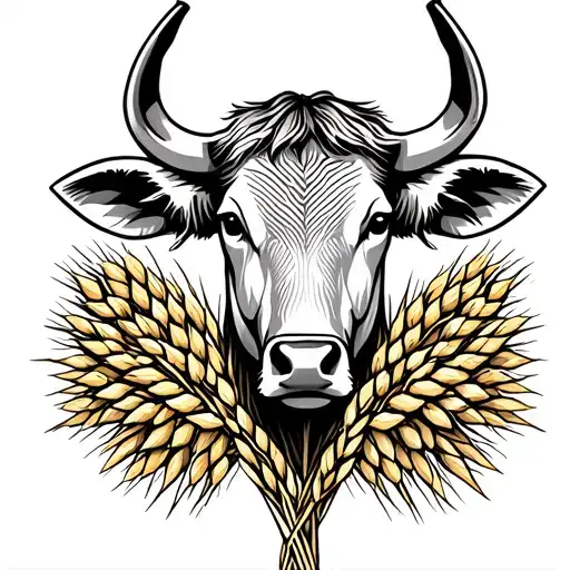 Wheat Bundle And Cow Head