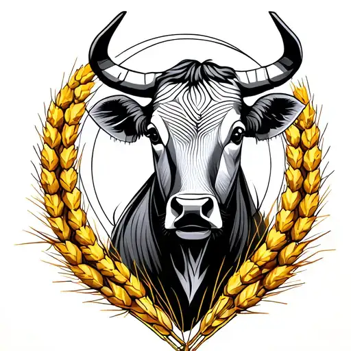 Wheat Bundle And Cow Head