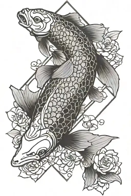 Koi Fish Samurai Hexagon Pattern