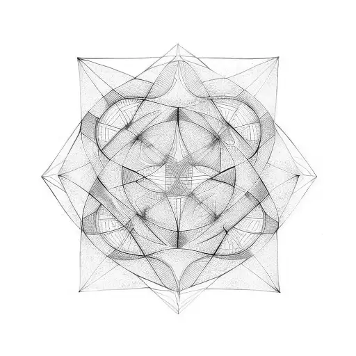 A Stylish Abstract Geometry Tattoo Design With White Background And Thin Black Lines Without