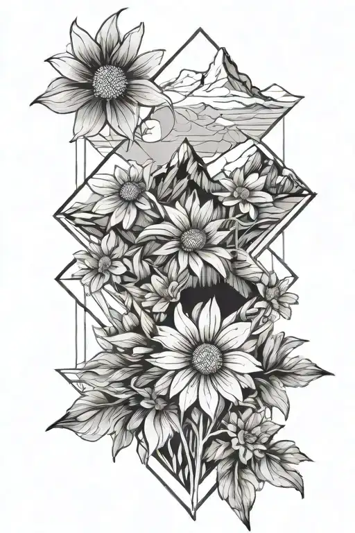 Mountain Range And Dasies In Forground