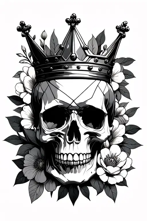 Skull With A Crown Surrounded By Bold Flowers