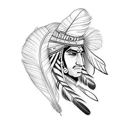 Indian Face With Feathers