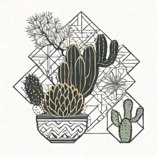 Pine Tree And Cacti Growing