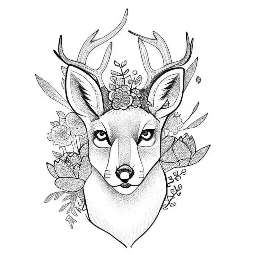 Deer With Fox And Flowers