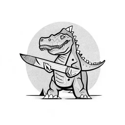 Cartoon Dinosaur Holding A Knife