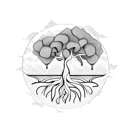 Olive Tree With Roots Forming The Mediterranean Sea