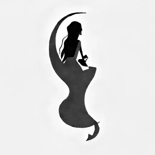 A Woman Sitting On A Crescent Moon