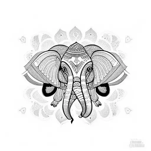 Elephant Indian Pattern Intricate Black