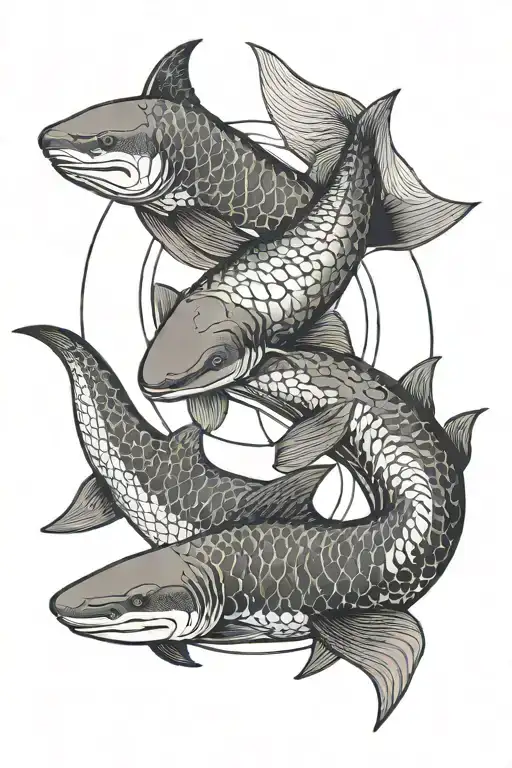 A Koi Fish And A Shark In A Yinb Yang Symbol Intertwined In Water