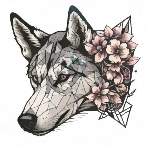 Husky With Sakura Flowers