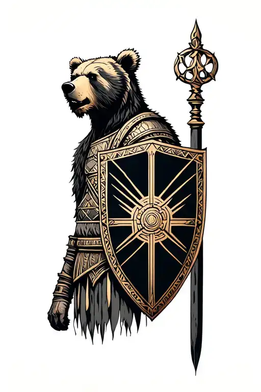 Vinking Warrior With Bear Head On His Shield