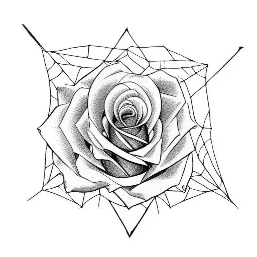 Rose With A Spiderweb And A Small Black Widow