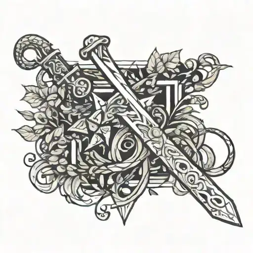 Roman Sword Surrounded By Plants And Snakes Wrapped With Stars