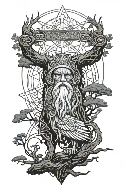 Odin Angry Above Tree Of Life Nordic Symbols