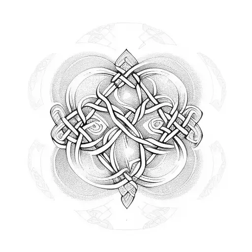 A Colorful New-school Design Of A Moon Intertwined With Celtic Knots Double And Vegetation