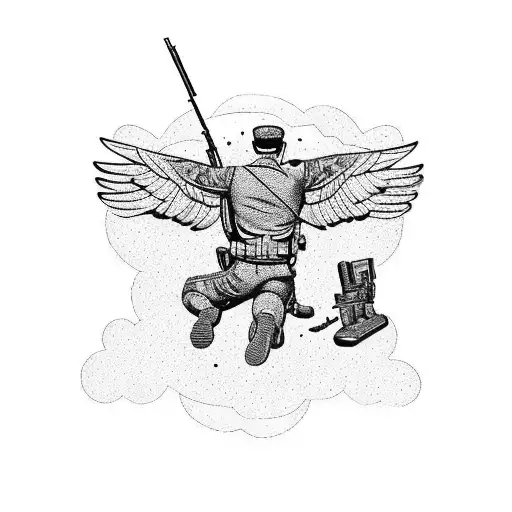 A Tattoo Of A Soldier Shooting A Gun With A Majestic Bird Flying Overhead