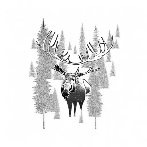 Moose Silhouette With A Forest Inside